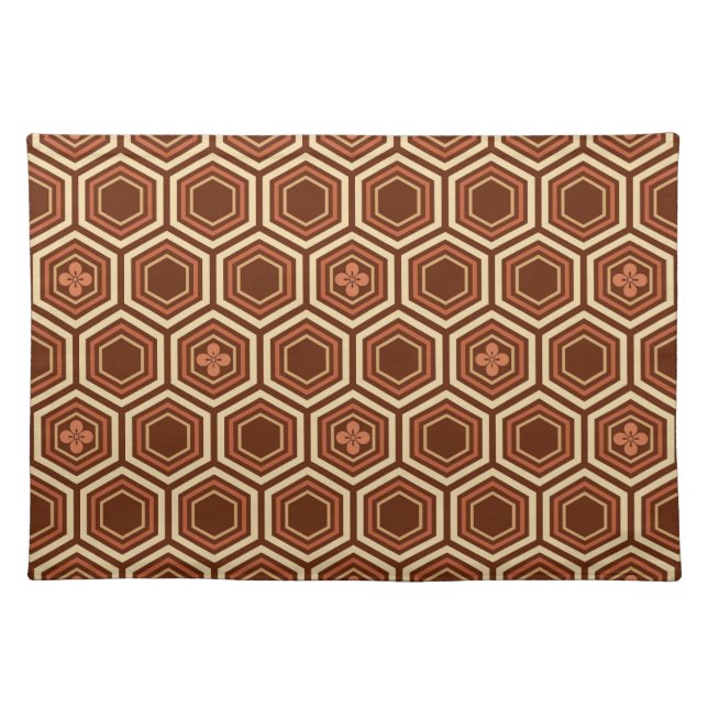 Hexagonal Kimono Print, Brown and Beige Cloth Placemat (Front)