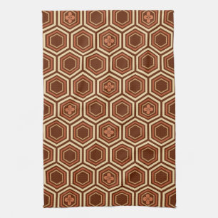 Hexagonal Kimono Print, Brown and Beige Kitchen Towel