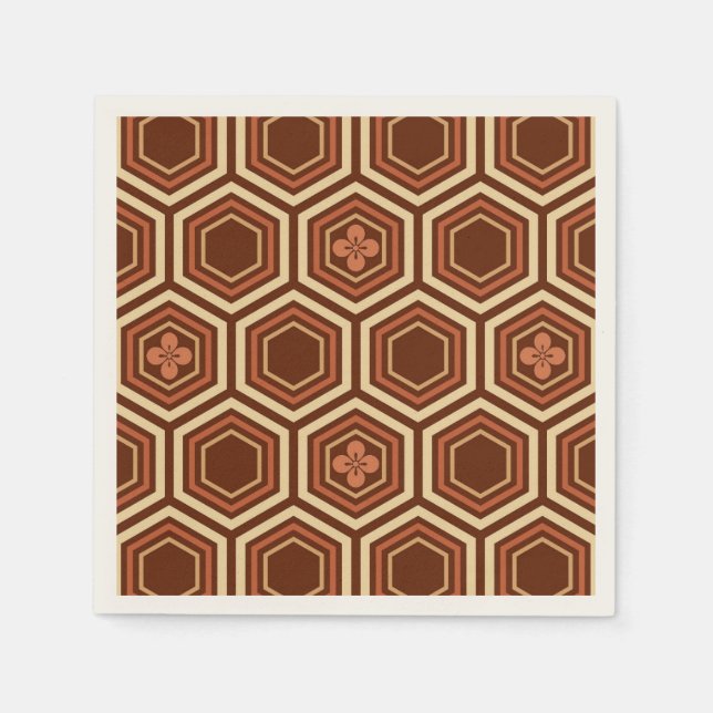 Hexagonal Kimono Print, Brown and Beige Paper Napkins (Front)