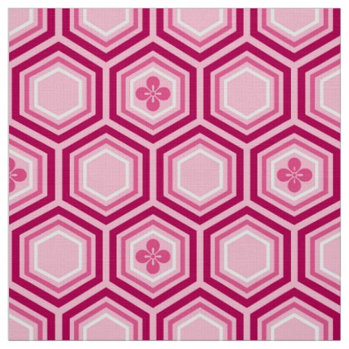 Hexagonal Kimono Print Burgundy and Pink Fabric