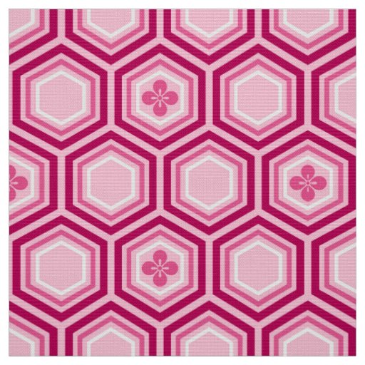 Hexagonal Kimono Print, Burgundy and Pink Fabric