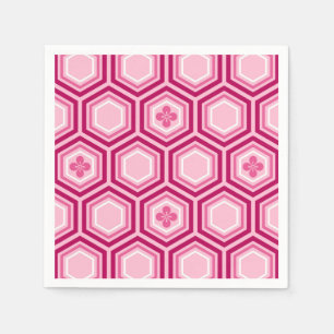 Hexagonal Kimono Print, Burgundy and Pink Paper Napkins