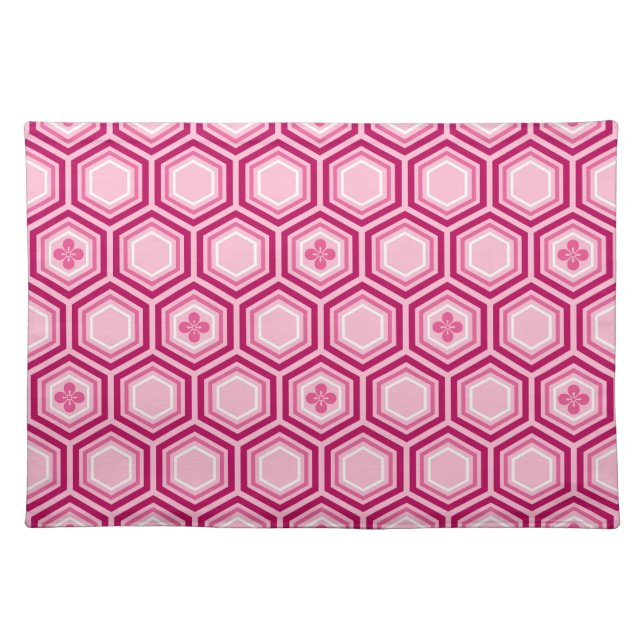 Hexagonal Kimono Print, Burgundy and Pink Placemat (Front)