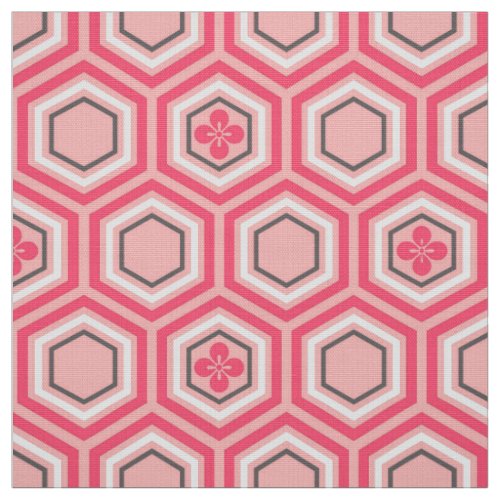 Hexagonal Kimono Print Coral Pink and White Fabric
