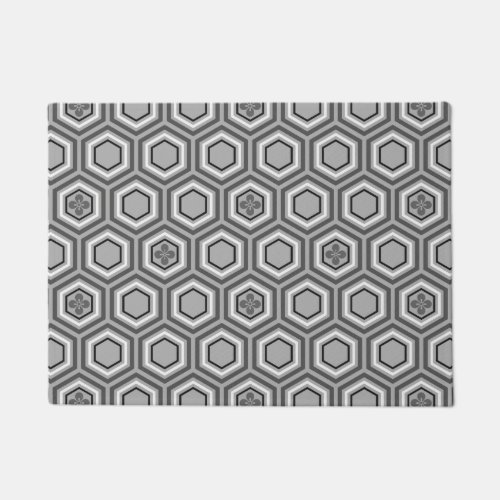 Hexagonal Kimono Print Gray  Grey and White Doormat