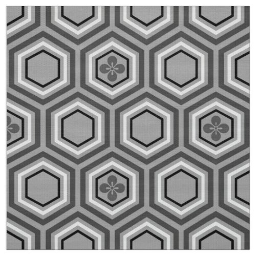 Hexagonal Kimono Print Gray  Grey and White Fabric