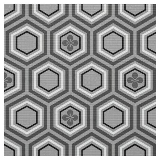 Hexagonal Kimono Print, Gray / Grey and White Fabric