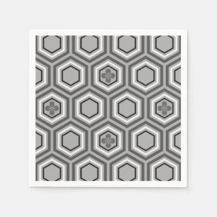 Hexagonal Kimono Print, Gray / Grey and White Napkins