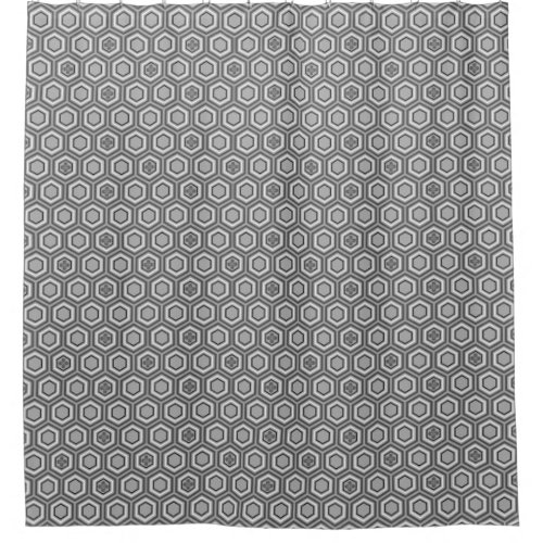 Hexagonal Kimono Print Gray  Grey and White Shower Curtain