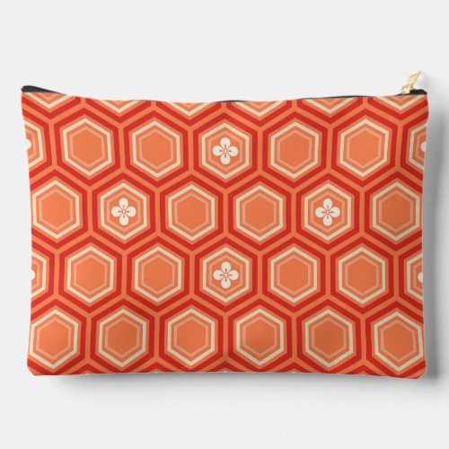 Hexagonal Kimono Print Mandarin Orange Accessory Pouch
