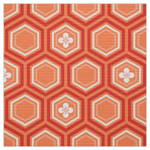 Hexagonal Kimono Print, Mandarin Orange Fabric