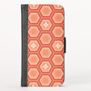 Hexagonal Kimono Print, Mandarin Orange iPhone XS Wallet Case