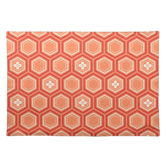 Hexagonal Kimono Print, Mandarin Orange Placemat (Front)