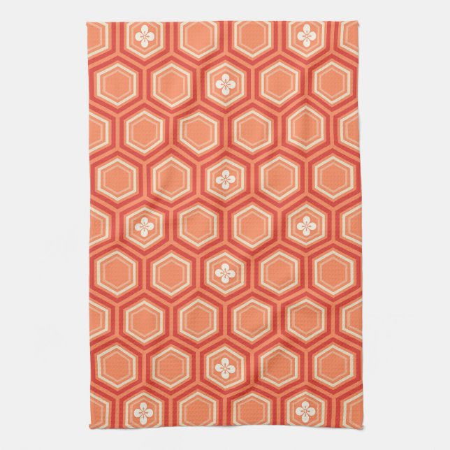 Hexagonal Kimono Print, Mandarin Orange Towel (Vertical)