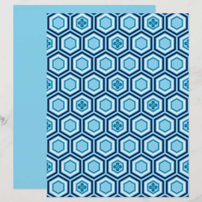 Hexagonal Kimono Print, Navy and Light Blue (Front/Back)