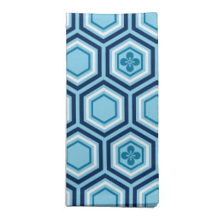 Hexagonal Kimono Print, Navy and Light Blue Cloth Napkin