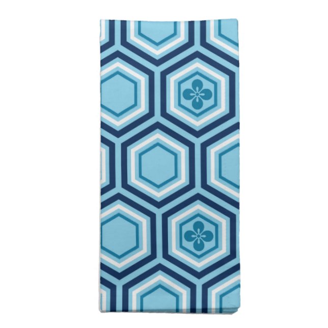 Hexagonal Kimono Print, Navy and Light Blue Cloth Napkin (Folded)