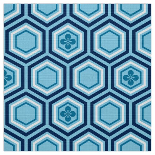 Hexagonal Kimono Print Navy and Light Blue Fabric