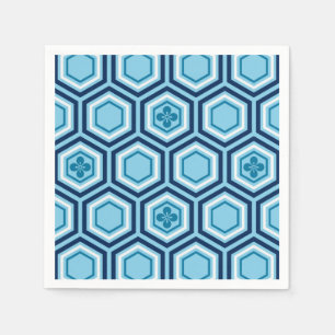 Hexagonal Kimono Print, Navy and Light Blue Napkins
