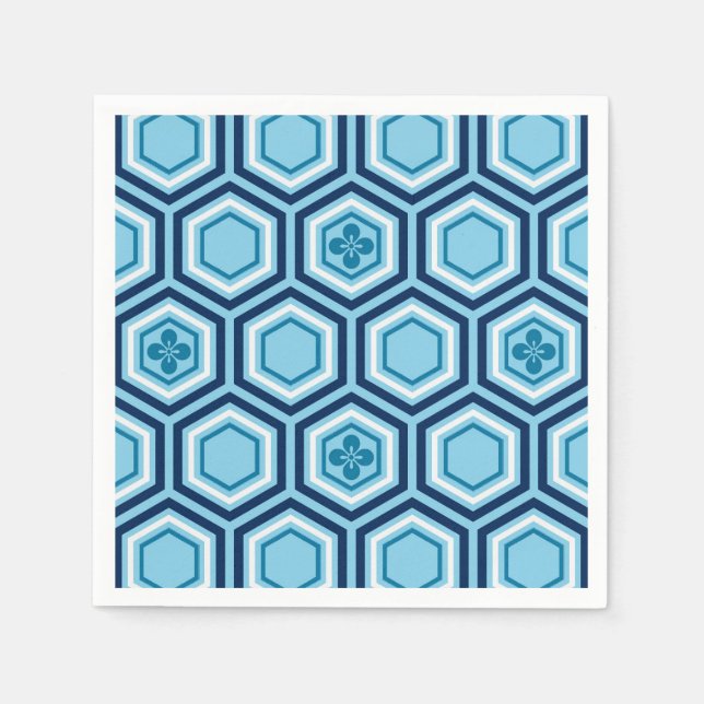 Hexagonal Kimono Print, Navy and Light Blue Napkins (Front)