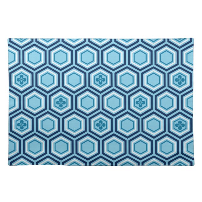 Hexagonal Kimono Print, Navy and Light Blue Placemat (Front)