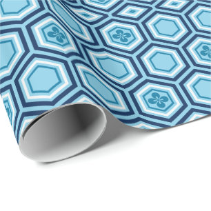 Hexagonal Kimono Print, Navy and Light Blue Wrapping Paper