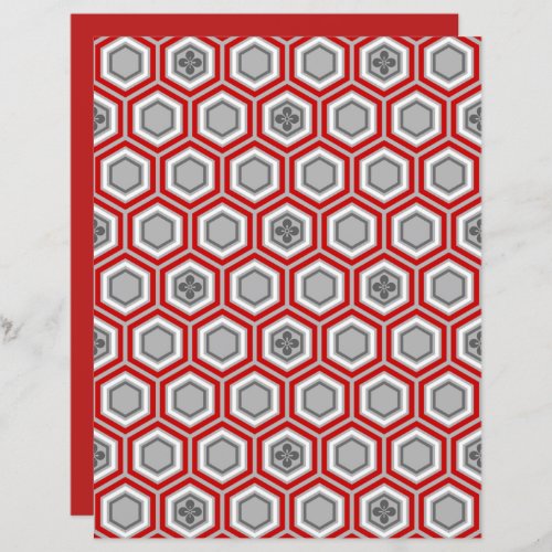 Hexagonal Kimono Print Red and Gray  Grey
