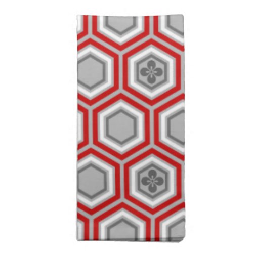 Hexagonal Kimono Print Red and Gray  Grey Cloth Napkin