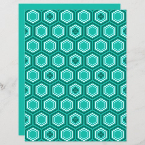 Hexagonal Kimono Print Teal Aqua and White