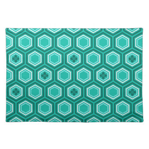 Hexagonal Kimono Print, Teal, Aqua and White Placemat