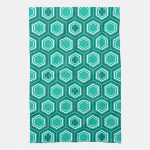 Hexagonal Kimono Print, Teal, Aqua and White Towel