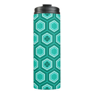 Hexagonal Kimono Print, Turquoise and Aqua Thermal Tumbler