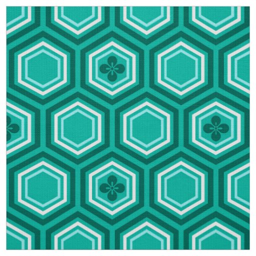 Hexagonal Kimono Print, Turquoise and White Fabric