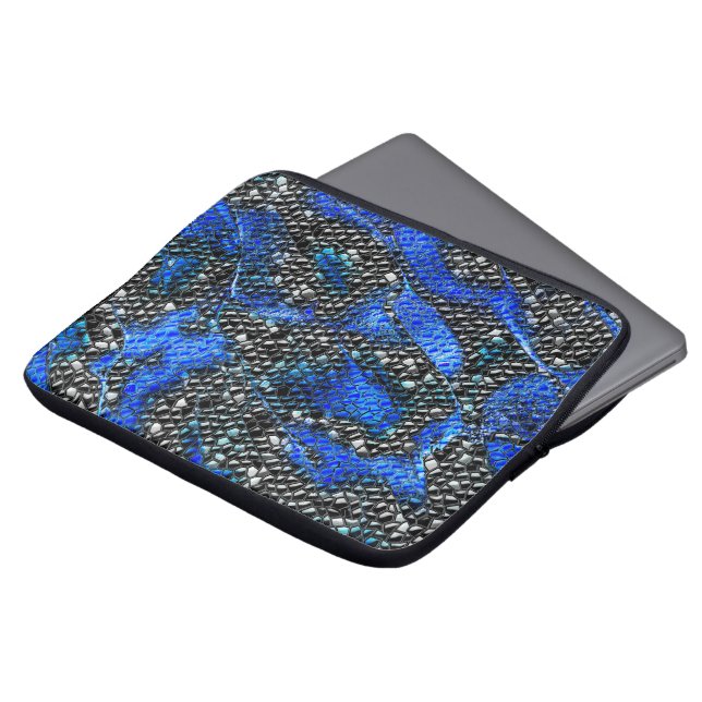 Hexagonal mosaic or blue and gray to black scales  laptop sleeve (Front Top)