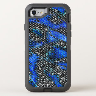 Hexagonal mosaic or fish scales blue and black OtterBox defender iPhone SE/8/7 case