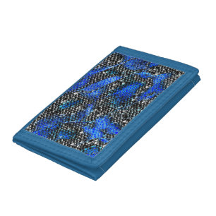 Hexagonal mosaic or fish scaly black to royal blue tri-fold wallet