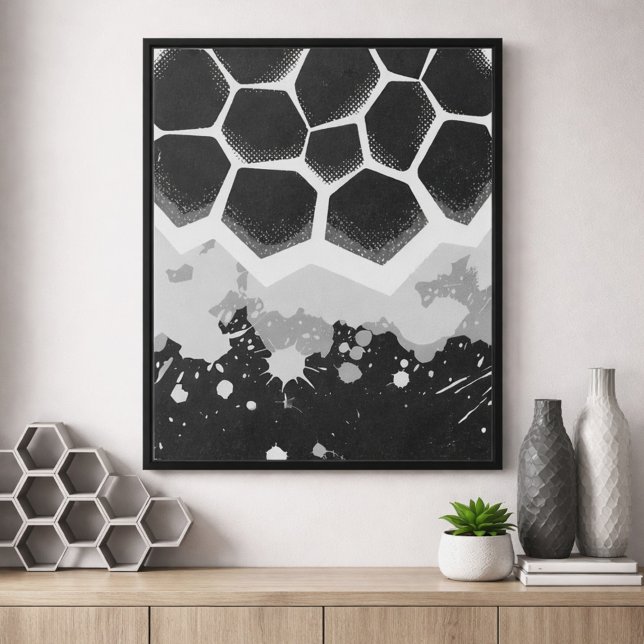 Hexagonal Pattern with Gray Paint Splashes Poster (Creator Uploaded)