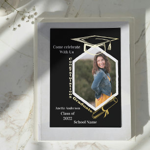Hexagonal Photo Graduation Party Foil Invitation