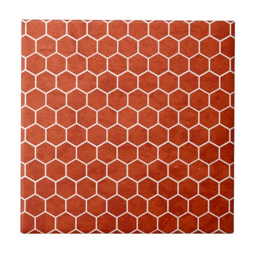 Hexagonal Textured Pattern Rustic Barn Red Ceramic Tile