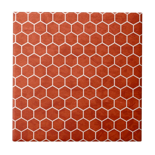 Hexagonal Textured Pattern Rustic Barn Red Ceramic Tile (Front)