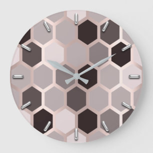 Hexagone Honeycomb Rose Mauve Gray Geometry Large Clock
