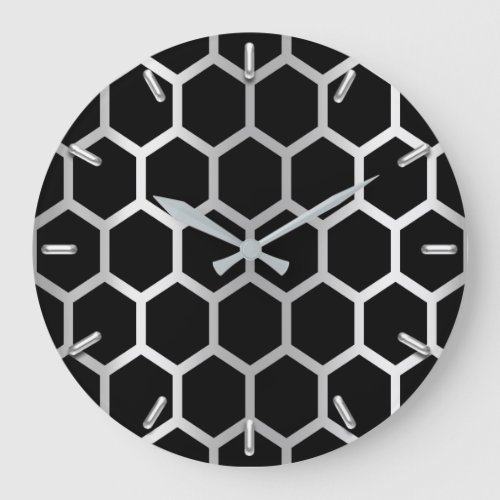 Hexagone Honeycomb Silver Gray BlackGeometry Large Clock