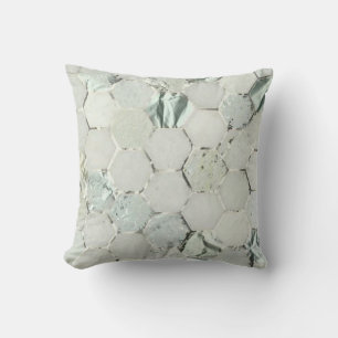 Hexagone Mint Aqua Silver Gray Metal Marble Stone Throw Pillow