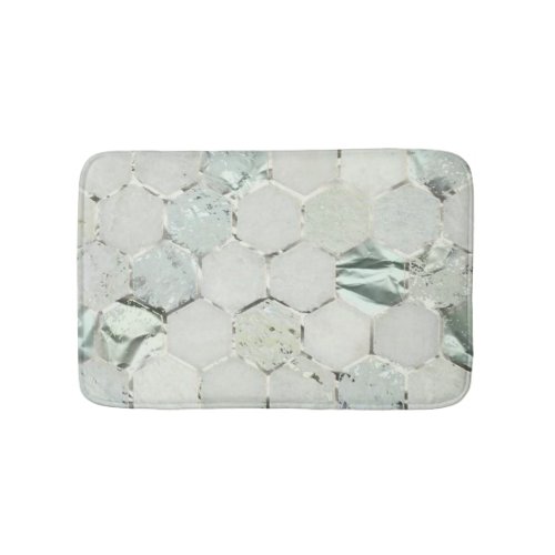 Hexagone Mint Green Aqua Marble Metallic Bath Mat