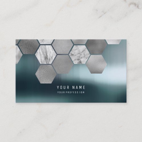 Hexagone Teal Metallic Steel Marble Silver Gray Business Card