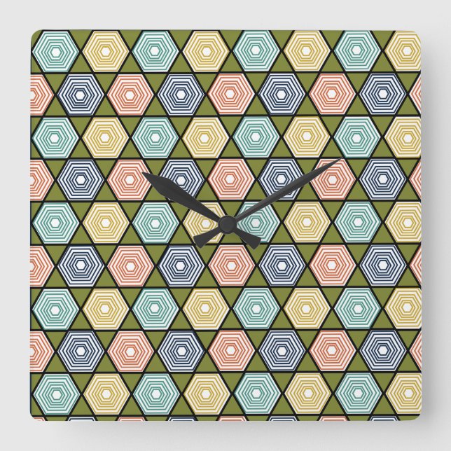 Hexagons and Triangles  Square Wall Clock (Front)