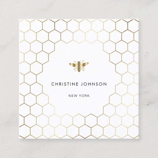 hexagons bee square business card (Front)