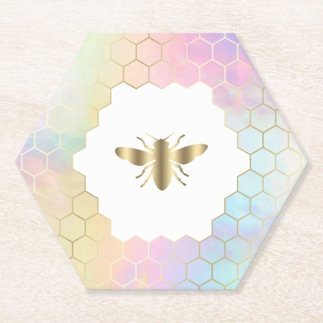 hexagons honeycomb bee design paper coaster (Front)