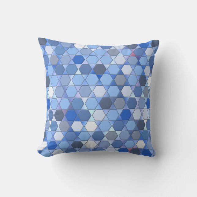 Hexagons in Shades of Blue Throw Pillow (Front)