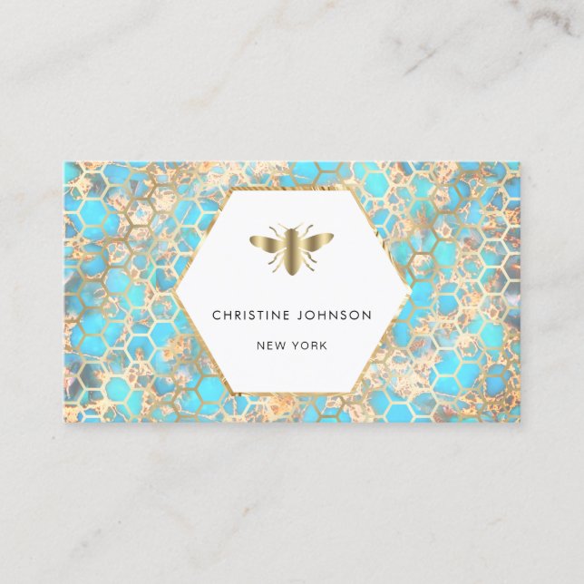 hexagons pattern bee logo business card (Front)